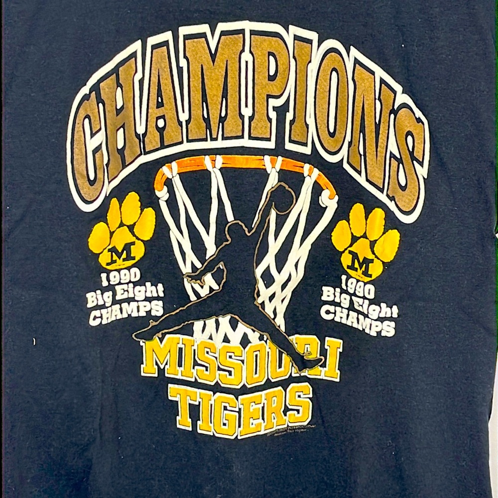 Vtg 1990 Big8 basketball champion Missouri Tiger black XL T-shirt single stitch